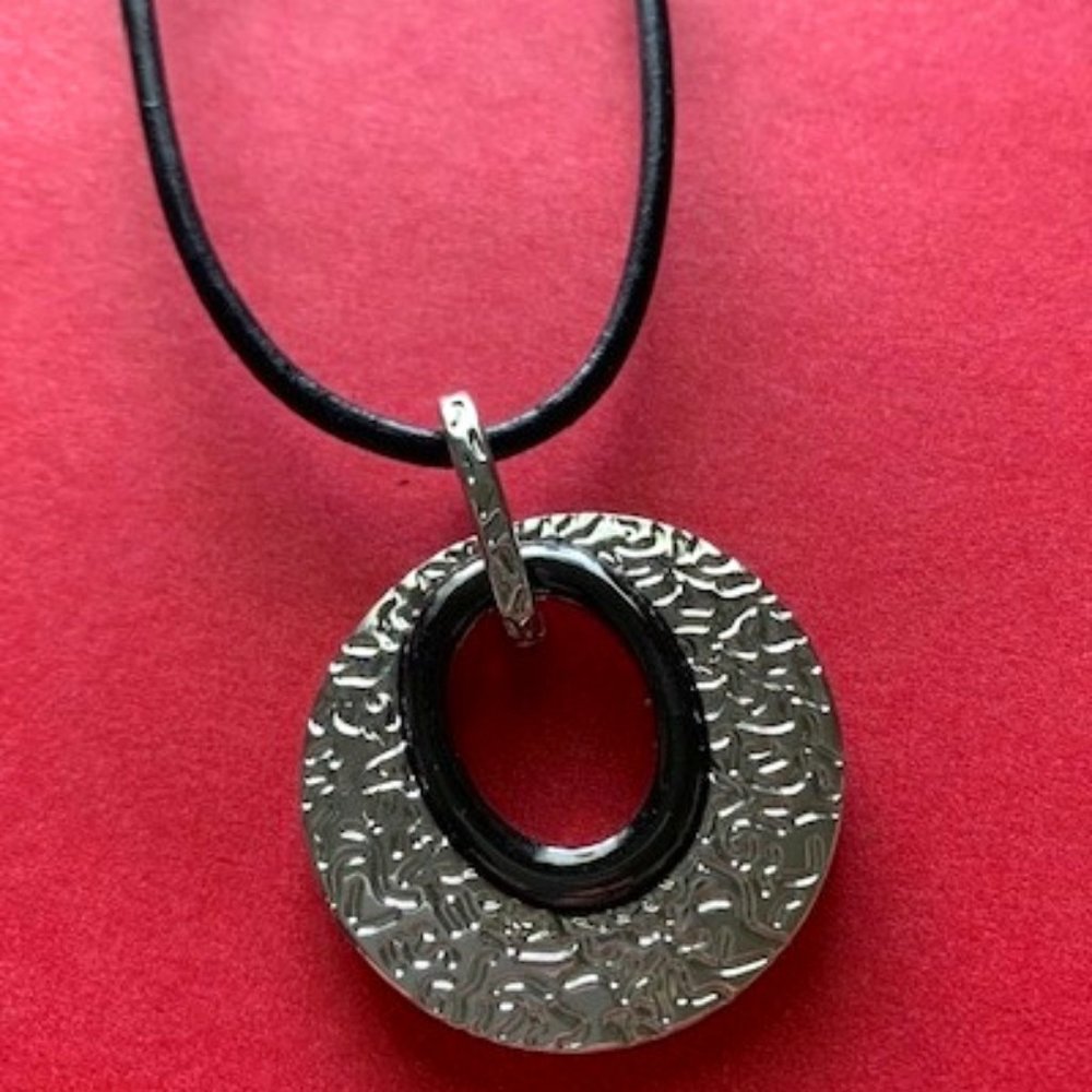 Silver Medallion Necklace on Rope Chain